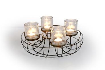 Adventskranz Metall schwarz  mit Gläsern Ø 35cm